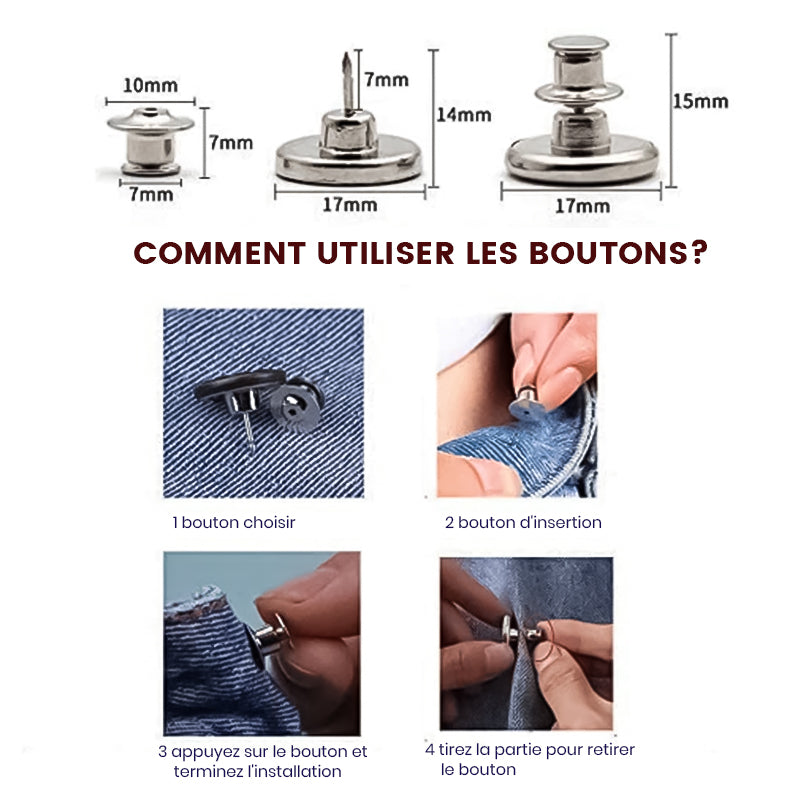 Bouton jeans sans couture ajustable