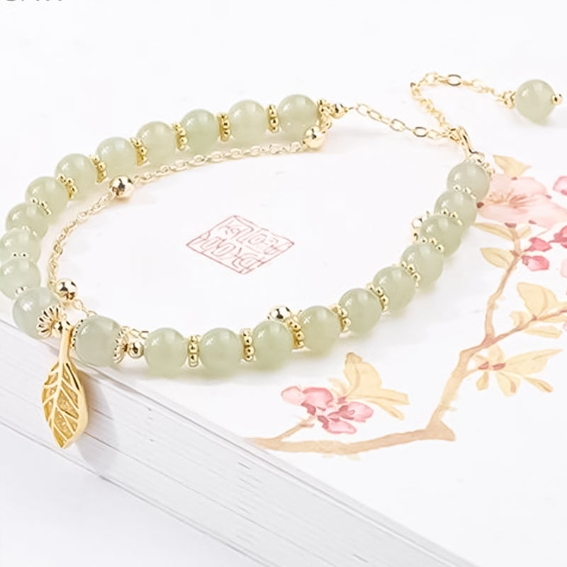 Bracelet feuille d'or jade Hetian