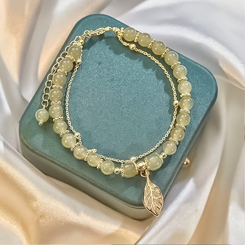 Bracelet feuille d'or jade Hetian