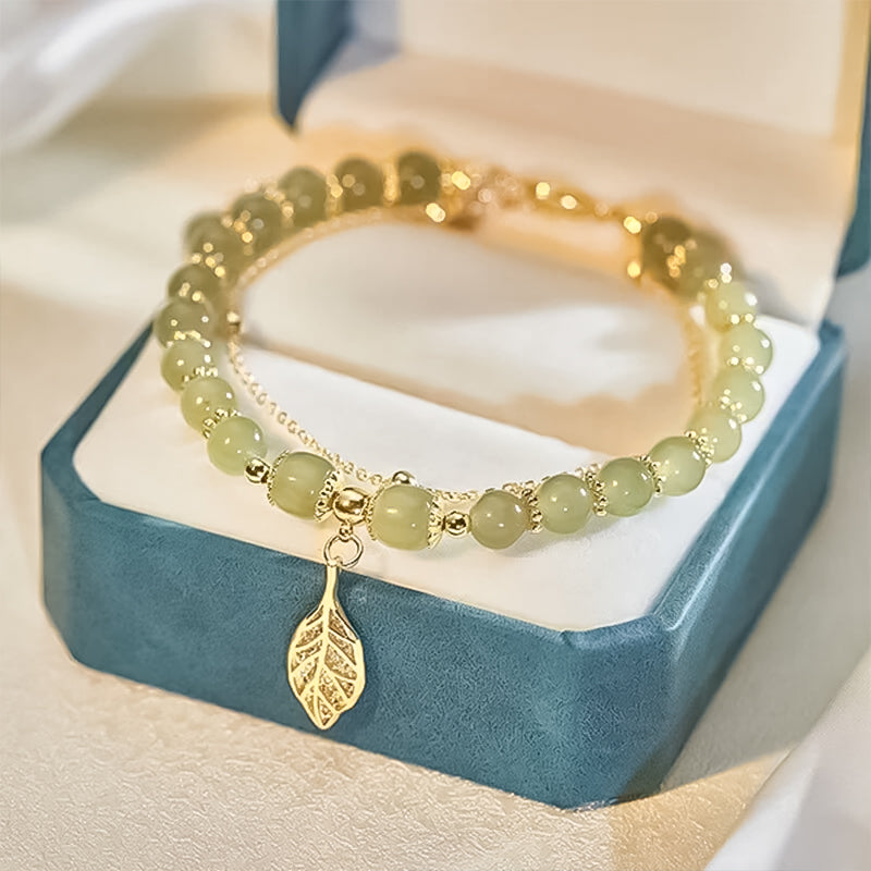 Bracelet feuille d'or jade Hetian